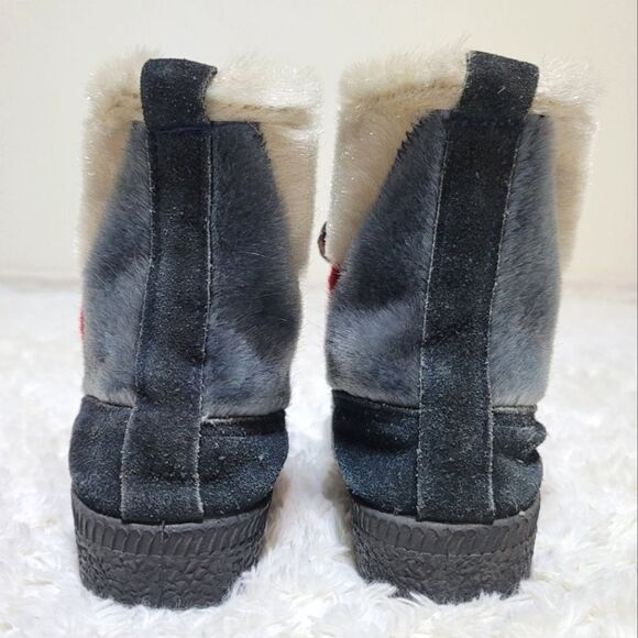 Ski-Lounger Italian Vintage 70s Faux Fur & Suede Red & Grey Lace-Up Booties - Picture 5 of 9